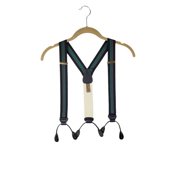 Trafalgar Y-Back Braces Black Green Red Gray Stripe Grosgrain Button Suspenders - Picture 1 of 6